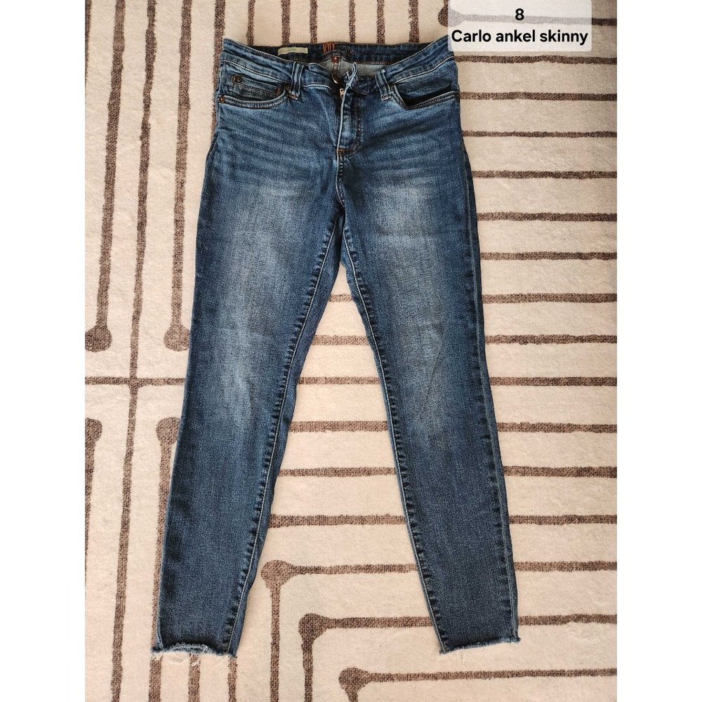 Kut from The Kloth Carlo Ankle Crop Skinny Jeans Dark Wash Distressed Size 8